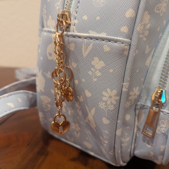 NWT UnderOneSky Texture Embroidered Floral Patch Bunny Mini Backpack Baby Blue - Picture 2 of 6